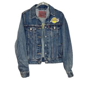 LEVI'S NBA Los Angeles Lakers Trucker Blue Denim Jean Jacket Embroidered XS NEW